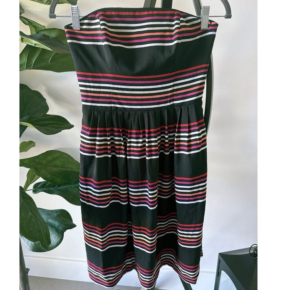 Size 00 White House Black Market Strapless Black Dress w/ Colorful Stripes
